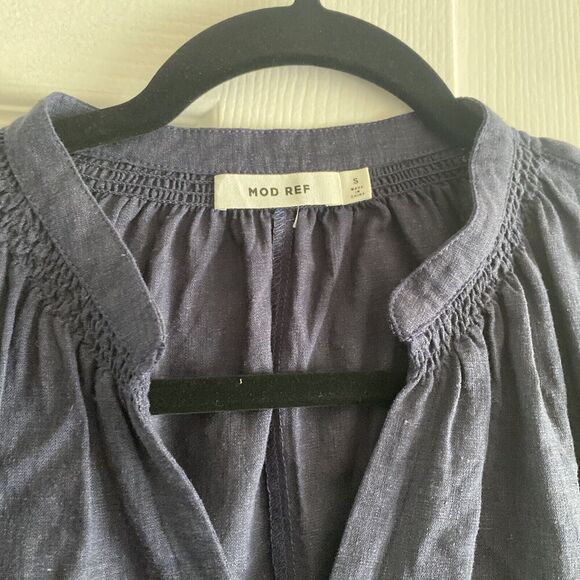Women's‎ Mod Ref Navy Linen Blend Blouse Small Casual - Picture 2 of 5